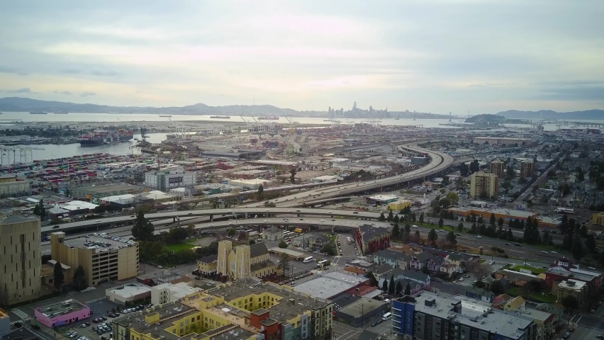 Rising shot of Old Oakland California