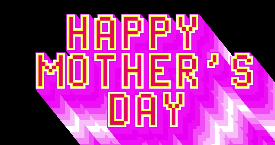 Happy Mother's Day text, words. 4k animated with long layered multicolored shadow with pink and purple colors on black background. Greeting holiday, Pixel art Typographic retro phrase. | Shutterstock HD Video #1070952679