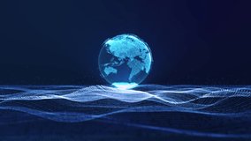 Digital cloud earth floating on neon data circle grid in cyberspace particle wave, abstract 3d rendering modern futuristic technology animation background, digital age global world connectivity - Powered by Shutterstock - Get 15% off with code: PIKWIZARD15