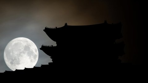 Seoul: Gwanghwamun Gate, Time Lapse by Night with Full Moon, South Korea