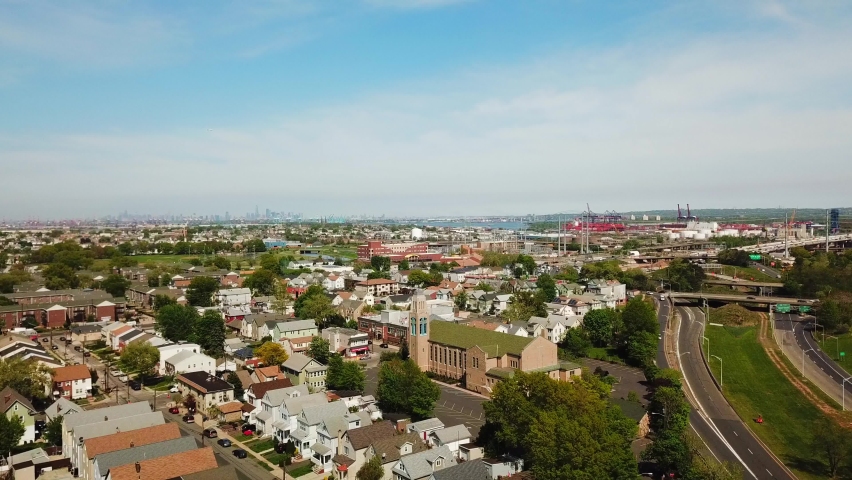 Aerial view of homes in the urban environment of Elizabeth, New Jersey. 