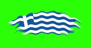 Greece national brush stroke flag waving on green screen background. Greece flag 4K seamless wave loop on green screen background
