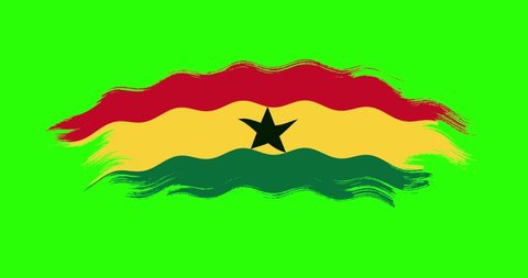 Ghana national brush stroke flag waving on green screen background. Ghana flag 4K seamless wave loop on green screen background
