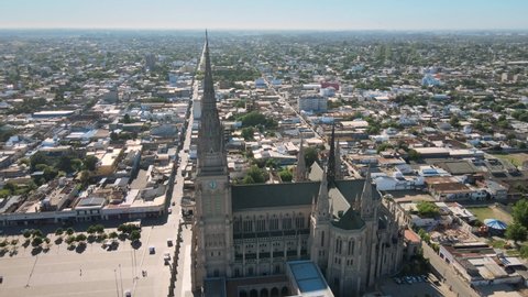 Aerial view of the majestic Lujan Basilica in Buenos Aires, Argentina