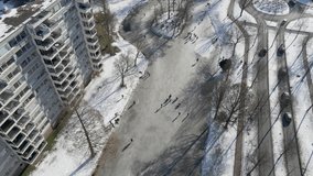 High angle view of people skating on frozen pond in the Netherlands - Powered by Shutterstock - Get 15% off with code: PIKWIZARD15