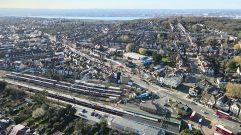 North Chingford town high street Essex Aerial 4K Footage