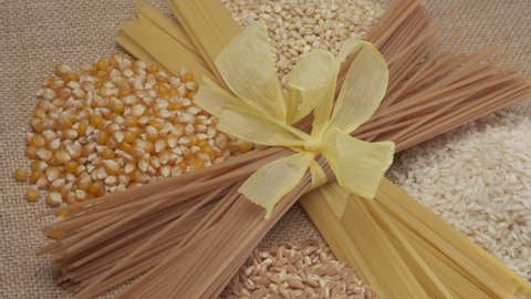 Mixed cereals wholemeal integral pasta spaghetti, mais rice barley spelt