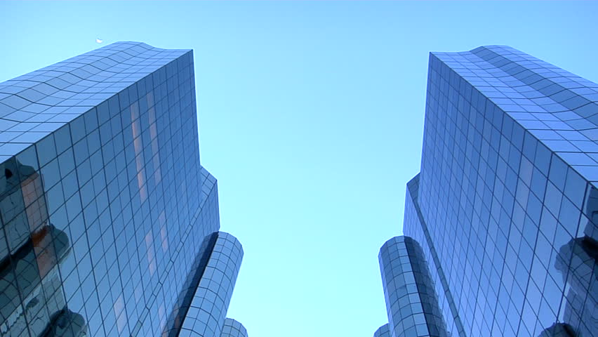 tilt down to two skyscraper office buildings in downtown Long Beach.