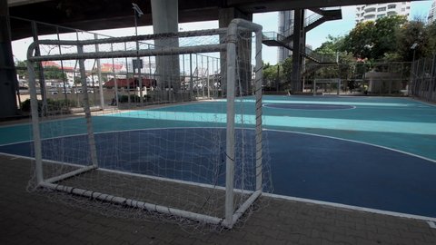 Empty futsal field in Bangkok during corona virus, covid 19 outbreak epidemic.