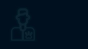 Glowing neon line Veterinarian doctor icon isolated on black background. 4K Video motion graphic animation .