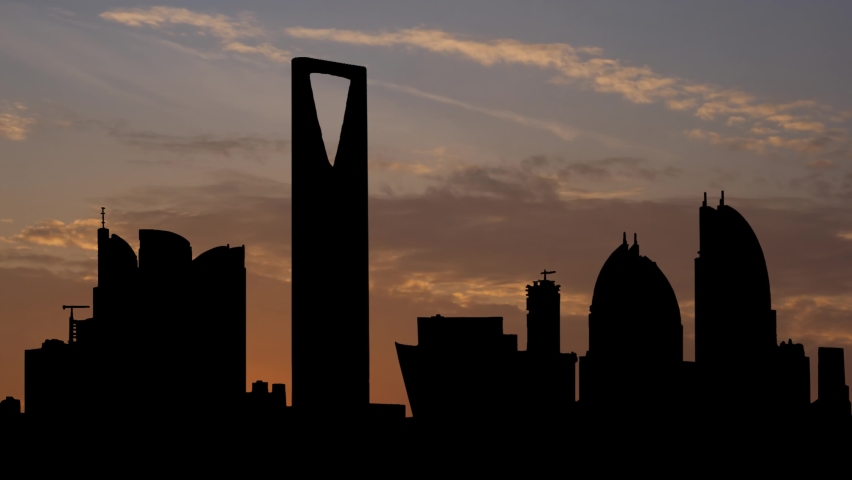 Riyadh City Towers in Saudi Arabia, Time Lapse at Sunrise with Colorful Clouds Royalty-Free Stock Footage #1071005458