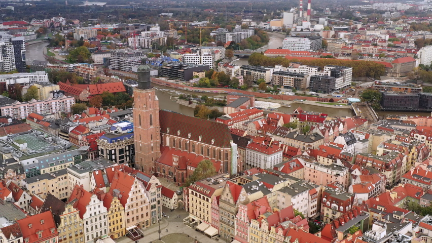 Wroclaw, Poland. Aerial view of Wrocław, capital city of Lower Silesian Voivodeship - landscape panorama of Europe from above.
