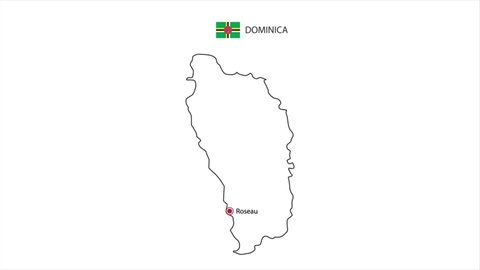 Motions point of Roseau Capital with Dominica flag and Dominica map.