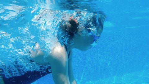 Girl Swimming Pool Underwater Slow Motion Stock Footage Video (100% ...