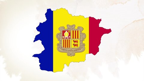 4K National Animated Sign of Andorra, Animated Andorra map and flag, Andorra map revealing, The national flag with Map of Andorra animated. 