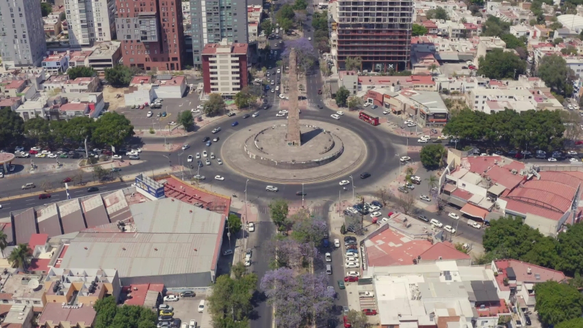 Aerial shot of the Niños Héroes roundabout and the Chapultepec Avenue in Guadalajara, Jalisco, Mexico