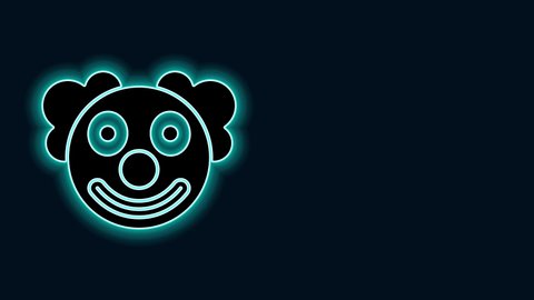 Glowing neon line Clown head icon isolated on black background. 4K Video motion graphic animation.