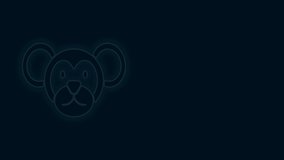Glowing neon line Monkey icon isolated on black background. Animal symbol. 4K Video motion graphic animation.