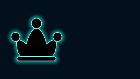Glowing neon line Jester hat with bells isolated on black background. Clown icon. Amusement park funnyman sign. 4K Video motion graphic animation.