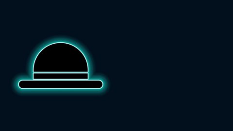 Glowing neon line Clown hat icon isolated on black background. Bowler hat. 4K Video motion graphic animation.