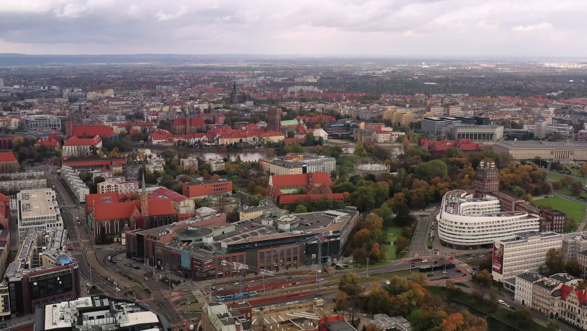 Wroclaw, Poland. Aerial view of Wrocław, capital city of Lower Silesian Voivodeship - landscape panorama of Europe from above.