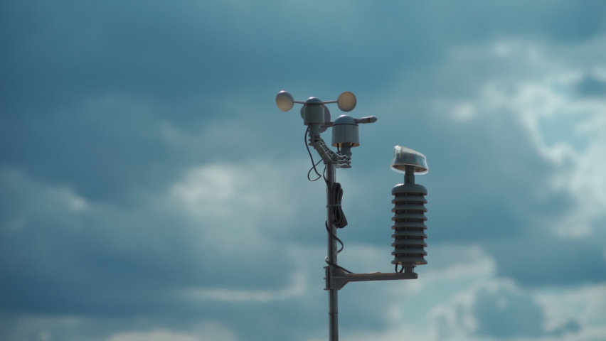 Modern anemometer or weather wind vane for measuring meteorology conditions | Shutterstock HD Video #1071069481