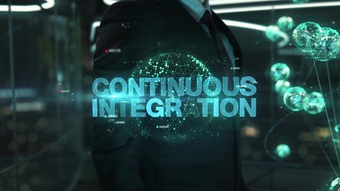 Businessman with Continuous Integration hologram concept