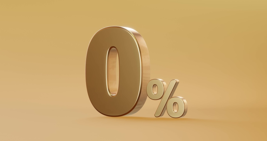 Zero percentage gold sign and sale discount on golden background with special offer rate. 3D rendering. | Shutterstock HD Video #1071073111