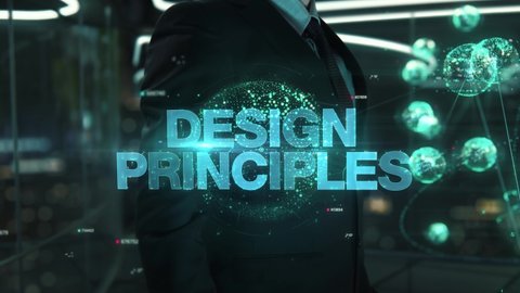 Businessman with Design Principles hologram concept