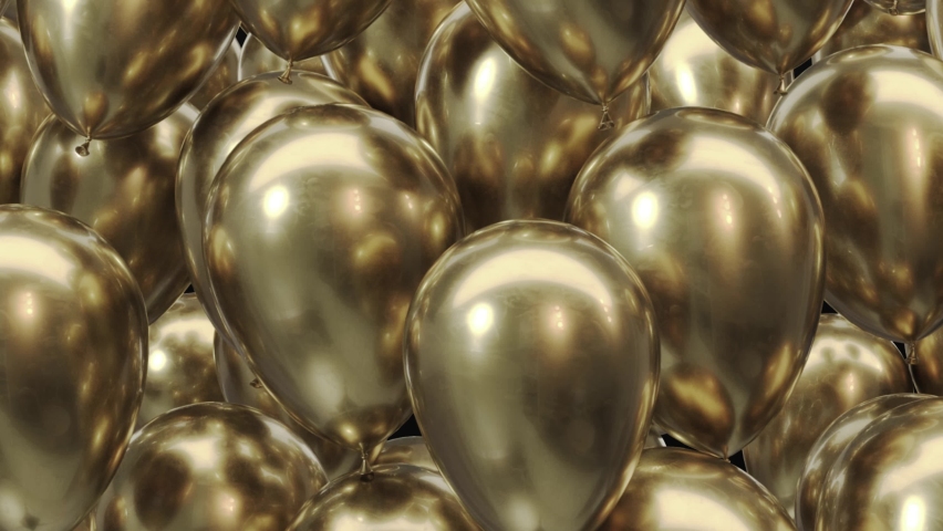 3d render frame of golden balloons on a black background Royalty-Free Stock Footage #1071080614