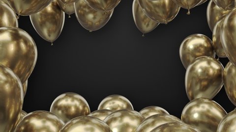 3d render frame of golden balloons on a black background