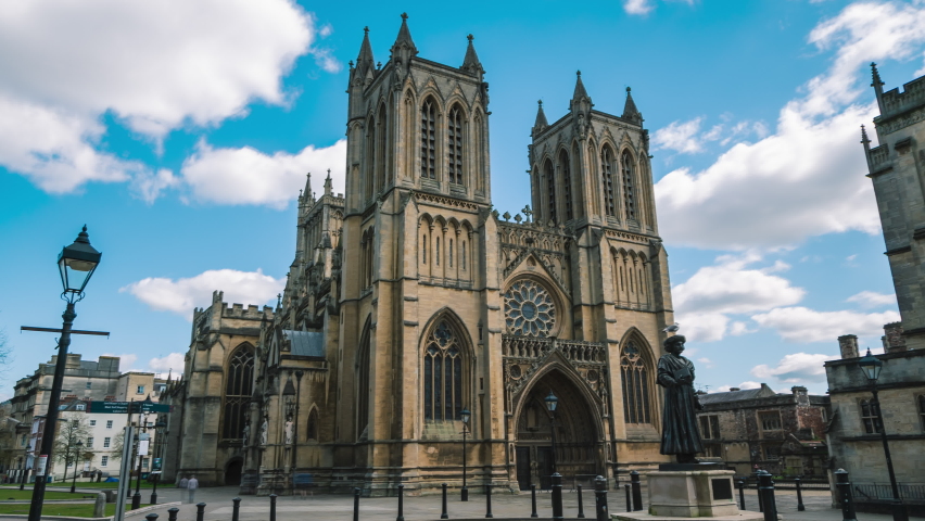 Time lapse of passing clouds over 12th century Bristol Cathedral, UK