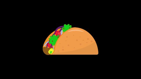 Taco Flat Animated Icon Isolated on Transparent Background. 4K Ultra HD ProRes 4444, Video Motion Graphic Animation.