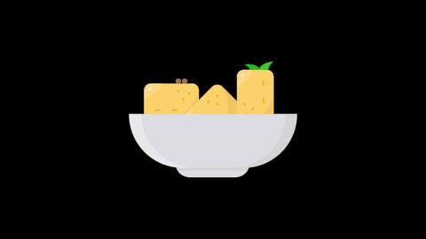Stinky Tofu Flat Animated Icon Isolated on Transparent Background. 4K Ultra HD ProRes 4444, Video Motion Graphic Animation.