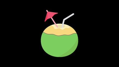 Coconut Drink Flat Animated Icon Isolated on Transparent Background. 4K Ultra HD ProRes 4444, Video Motion Graphic Animation.