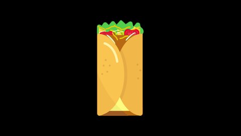 Burrito Flat Animated Icon Isolated on Transparent Background. 4K Ultra HD ProRes 4444, Video Motion Graphic Animation.