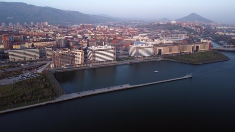 Barakaldo Bilbao Spain Aerial view near the port in the dawn