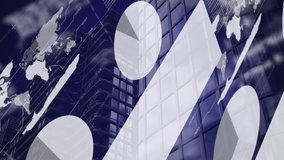 Animation of financial data processing over modern office buildings. global finances and business, data processing and connection concept digitally generated video. - Powered by Shutterstock - Get 15% off with code: PIKWIZARD15