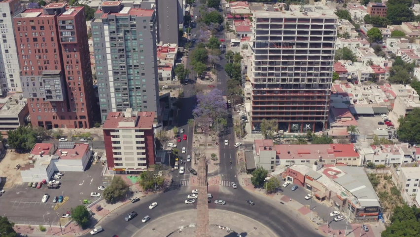 Drone view of the Niños Héroes roundabout and the Chapultepec Avenue in Guadalajara, Jalisco, Mexico