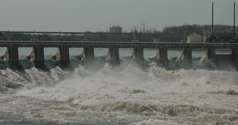 Dam from a Hydro power generation complex on Chaudière Island on the Ottawa River in downtown Ottawa. 