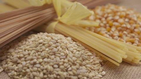 Mixed cereals and wholemeal integral spaghetti pasta, vegan vegetarian food
