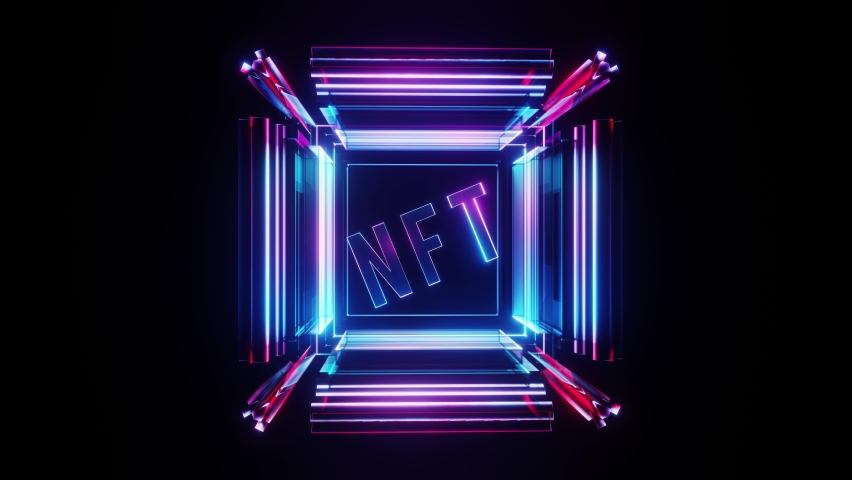 Smooth rotation of the NFT neon glass lettering in the neon glass cube.