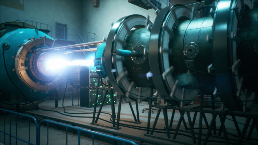 A time machine or fusion reactor generating infinite energy. The animation is for fantastic, the futuristic or scientific backgrounds. A physicist controls a time machine. Royalty-Free Stock Footage #1071119548
