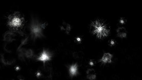 Animation of bullet holes appearing one after another on the screen, particle simulation