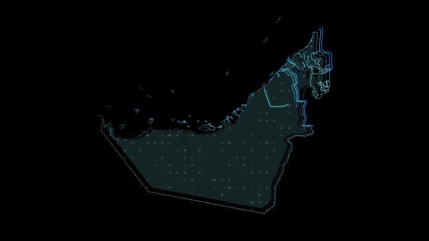 A stylized rendering of the UAE map conveying the modern digital age and its emphasis on global connectivity among people Royalty-Free Stock Footage #1071123715