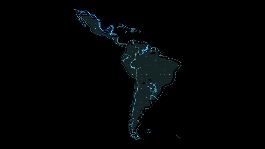 A stylized rendering of the Latin america map conveying the modern digital age and its emphasis on global connectivity among people Royalty-Free Stock Footage #1071123805