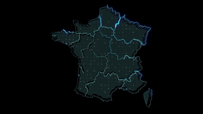 A stylized rendering of the France map conveying the modern digital age and its emphasis on global connectivity among people Royalty-Free Stock Footage #1071123856