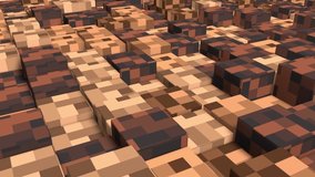 Video game isometric geometric mosaic waves pattern. 3d Abstract cubes. Geometric mosaic waves pattern. Construction of hills landscape using brown blocks. Minecraft style. 3d animation loop of 4K