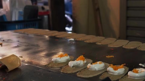 Thai traditional crap - crispy pancake   cooking process (Asian food)