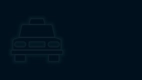 Glowing neon line Taxi car icon isolated on black background. 4K Video motion graphic animation.